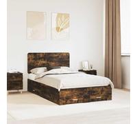 Teenpull Marco de cama de roble ahumado, 135 x 190 cm, cama doble con somier, cabecero y cajón, espacio de almacenamiento para dormitorio, habitación de invitados, habitación juvenil