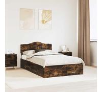 Teenpull Marco de cama de roble ahumado, 135 x 190 cm, con somier, cabecero y cajón, espacio de almacenamiento para dormitorio, cama doble, cama individual, habitación de invitados, habitación juvenil