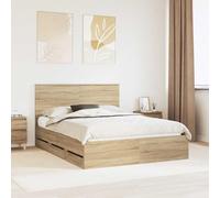 Teenpull Marco de cama de roble Sonoma de madera de 150 x 200 cm, con somier y espacio de almacenamiento, cajones, cama doble, para dormitorio, habitación juvenil, habitación de invitados