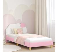Teenpull Marco de cama infantil con cabecero rosa 80 x 200 cm PU madera con somier de láminas de almacenamiento, cama estable para habitación infantil, fácil de montar, diseño bajo