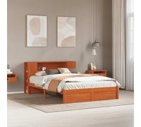 Teenpull Marron Wax Pine Bed Frame with Storage Headboard, Slatted Base, 140 x 190 cm Mattress Fit, Modern Bedroom Platform for Home Sleep and Space Saving Design