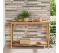 Teenpull Mesa consola marrón 110 x 40 x 45 cm, madera maciza de teca, mesa auxiliar duradera para exterior, para jardín, terraza, balcón, con espacio de almacenamiento
