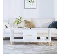 Teenpull Mesa de centro blanca 102 x 50 x 40 cm, material de madera, con 2 compartimentos abiertos y cajón, moderna mesa de sofá para salón, práctica superficie de almacenamiento