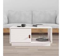 Teenpull Mesa de centro blanca 80 x 50 x 35,5 cm de madera de pino maciza, moderna mesa de salón con compartimentos de almacenamiento, mesa auxiliar versátil para tu hogar