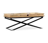 Teenpull Mesa de centro de madera de mango maciza, 110 x 55 x 42 cm, mesa de salón de estilo industrial con 2 bandejas extraíbles, acero recubierto de polvo, pulido y lacado, diseño duradero para tu