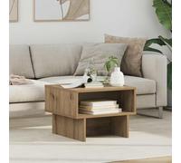 Teenpull Mesa de centro de madera de roble Artisan, 48 x 46 x 35 cm, con 2 estantes, espacio de almacenamiento para salón, mesa auxiliar para sofá, compartimento para bebidas, periódico, decoración