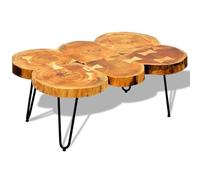 Teenpull Mesa de centro de madera maciza de acacia, 35 cm, diseño de 6 discos de árbol, 90 x 60 x 35 cm, hecha a mano, pulida, para salón, mesa auxiliar única