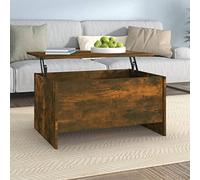 Teenpull Mesa de centro de roble ahumado, 80 x 55,5 x 41,5 cm, altura regulable con espacio de almacenamiento, mesa central versátil para tu hogar