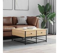 Teenpull Mesa de centro de roble Sonoma, 80 x 80 x 40 cm, material de madera, mesa auxiliar robusta con 2 cajones, estructura de metal estable, elegante mesa de salón para tu hogar