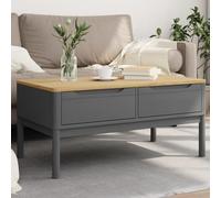 Teenpull Mesa de centro Floro gris 99 x 55,5 x 45 cm, madera maciza de pino, 2 cajones, mesa de salón robusta, mesa auxiliar elegante para tu hogar