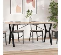 Teenpull Mesa de comedor con estructura en Y, 140 x 80 x 75,5 cm, madera maciza de pino, sin tratar, marco de acero resistente con recubrimiento en polvo, ideal para cocina, comedor, comedor, diseño