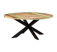 Teenpull Mesa de comedor redonda 175 x 75 cm de madera maciza recuperada, madera de teca reciclada para cocina, comedor, interiores rústicos