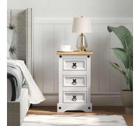 Teenpull Mesita de noche Corona blanca de pino macizo, 35 x 32,5 x 58 cm, con 3 cajones y espacio de almacenamiento, mesa auxiliar delgada para dormitorio, salón, habitación de invitados, estante