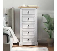 Teenpull Mesita de noche Corona blanca de pino macizo, 53 x 39 x 103 cm, con 5 cajones, espacio de almacenamiento y estante, mesa auxiliar versátil para dormitorio, salón, habitación infantil