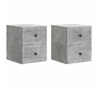 Teenpull Mesita de noche montada en la pared, color gris hormigón, de madera, 33 x 34,5 x 40 cm, con 2 cajones, juego de 2 unidades para dormitorio, salón y habitación infantil, ahorra espacio y es