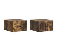 Teenpull Mesita de noche montada en la pared de madera de roble ahumado, 33 x 34,5 x 20 cm, 2 cajones, juego de 2 mesitas auxiliares que ahorran espacio para dormitorio, sala de estar, habitación