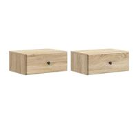 Teenpull Mesita de noche montada en la pared, roble Sonoma, 49 x 34,5 x 20 cm, con cajón, juego de 2 piezas, mesa auxiliar compacta con estante, versátil para dormitorio, habitación de invitados