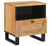 Teenpull Mesita de noche natural de madera maciza de mango, 40 x 33 x 46 cm, con cajón, rectangular, espacio de almacenamiento, mesa auxiliar para dormitorio, salón, habitación infantil, diseño