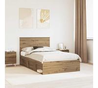 Teenpull Modern Bed Frame with headboard in Artisan Oak 120 x 190 cm, Pine Solid Wood and Engineered Wood, slatted Base, 200 kg Capacity, Easy Care, for Contemporary Bedroom Comfort