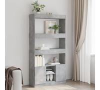 Teenpull Moderno Highboard gris hormigón 92 x 33 x 180 cm, robusta estantería de pie de madera con puertas, versátil estantería para salón oficina, capacidad de carga 90 kg