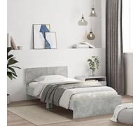 Teenpull Moderno marco de cama con cabecero gris hormigón, 100 x 200 cm, hecho de madera resistente, soporte de somier estable para un sueño reparador en el dormitorio