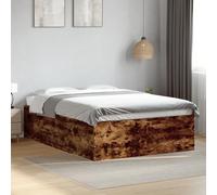 Teenpull Moderno marco de cama de 135 x 190 cm, madera de roble ahumado, marco de cama estable con somier de láminas, plataforma para colchones, muebles de dormitorio duraderos, ideal para un sueño