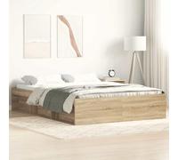 Teenpull Moderno marco de cama de roble Sonoma de 150 x 200 cm de madera, marco de cama estable con diseño de plataforma, con compartimentos de almacenamiento para muebles de dormitorio, apto para