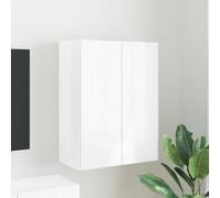 Teenpull Mueble de pared para TV, color blanco brillante, 59,5 x 31 x 80 cm, con 2 puertas y estante, montaje en pared para salón, espacio para TV, receptor, consola de juegos y accesorios