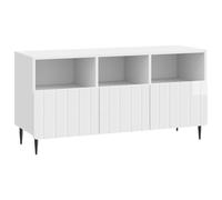 Teenpull Mueble de TV blanco brillante 102 x 34,5 x 50 cm de madera con 3 cajones, espacio de almacenamiento y patas de acero, versátil para salón, tablero multimedia, HiFi, consola de juegos