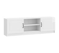 Teenpull Mueble de TV blanco brillante de madera, 150 x 31 x 47 cm, con puerta de 90°, estantería y tiradores de barra, armario bajo versátil para sala de estar, dispositivos multimedia y espacio de