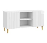 Teenpull Mueble de TV blanco brillante de madera de 102 x 34,5 x 50 cm con 2 puertas giratorias y estante, moderno mueble bajo para salón, espacio para dispositivos multimedia, libros y decoración