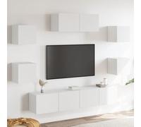 Teenpull Mueble de TV de madera blanca con espacio de almacenamiento, montaje en pared, mueble bajo, tablón multimedia, aparador, estante, cómoda para sala de estar y cine en casa