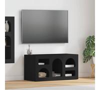 Teenpull Mueble de TV de madera de color negro, 80 x 35 x 40 cm, con 5 estantes, mueble bajo y tablero multimedia para sala de estar, cine en casa, espacio de almacenamiento y almacenamiento de TV