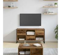 Teenpull Mueble de TV de madera vieja de 100 x 36 x 49,5 cm con cajón, para sala de estar, cine en casa, con espacio de almacenamiento y gestión de cables, armario bajo de alta fidelidad, aparador