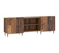 Teenpull Mueble de TV de madera vieja de 150 x 31 x 52 cm con 2 puertas giratorias, estantería, espacio de almacenamiento para sala de cine en casa, tablero de medios, tabla baja, hifi, aparador