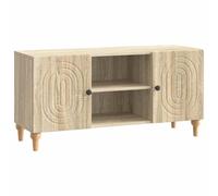 Teenpull Mueble de TV de roble Sonoma de madera de 102 x 34,5 x 50 cm con 2 puertas giratorias de 90°, estante, espacio de almacenamiento, sala de estar, tablero multimedia para televisión, HiFi