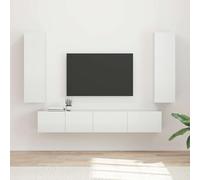 Teenpull Mueble de TV montado en la pared, color blanco brillante, de madera, 3 piezas, con espacio de almacenamiento, estantes y puertas para sala de estar y dispositivos HiFi