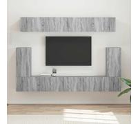 Teenpull Mueble de TV montado en la pared de madera Sonoma gris con 5 piezas, incluye armario bajo, estante y aparador, ahorra espacio para sala de estar y cine en casa con espacio de almacenamiento y