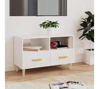 Teenpull Mueble para TV blanco brillante, 80 x 36 x 50 cm, material de madera, diseño escandinavo, con 2 cajones y 2 compartimentos, para salón y dormitorio, armario para medios de comunicación