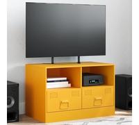 Teenpull Mueble para TV color amarillo mostaza, 67 x 39 x 44 cm, acero laminado en frío, con 2 cajones, para salón, dormitorio, centro de entretenimiento resistente, capacidad de carga máxima: 90 kg