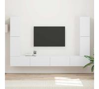 Teenpull Mueble para TV de 8 piezas de madera blanca con 4 armarios de pared y 4 armarios inferiores, moderno tablero multimedia con cajones y puertas para sala de estar, cine en casa, espacio de
