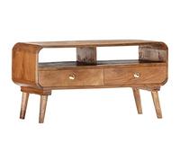 Teenpull Mueble para TV de 90 x 35 x 47 cm, madera maciza de mango, rústico, con 2 cajones, compartimento abierto, pulido, pintado, barnizado, para salón, dormitorio, entretenimiento