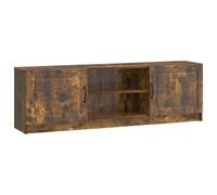 Teenpull Mueble para TV de madera de roble ahumado, 150 x 31 x 47 cm, con puerta de 90°, barra de almacenamiento para salón, tablero multimedia, espacio de almacenamiento, armario bajo HiFi, gestión