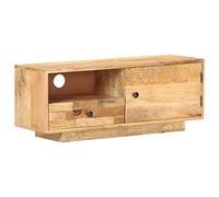 Teenpull Mueble para TV de madera maciza de mango, 90 x 30 x 35 cm, acabado en madera natural, armario de TV resistente para salón, práctico centro multimedia con espacio de almacenamiento