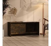 Teenpull Mueble para TV de roble ahumado, 90 x 35 x 40 cm, material de madera, mueble bajo con 1 puerta y 1 compartimento, mueble para TV estable para salón, dormitorio, almacenamiento multimedia