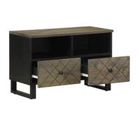Teenpull Mueble para TV negro, 70 x 33 x 46 cm, madera maciza de mango con patas metálicas, espacio para salón, consola multimedia para libros y DVD