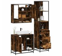 Teenpull Muebles de baño de 3 piezas, roble ahumado, madera con marco de metal, armario de lavabo, armario con espejo, armario alto, armario colgante, espacio para baño, baño de invitados, bienestar
