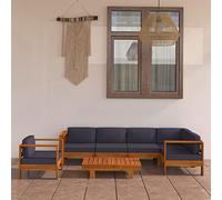 Teenpull Muebles de jardín 7 Piezas con Cojines Gris Oscuro en Madera Acacia Resistente para terraza Patio balcón Comedor con sofá Mesa Silla rinconera Modular para reunión y Descanso al Aire Libre