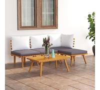 Teenpull Muebles de jardín Conjunto 5 Piezas Madera Maciza de Acacia con Cojines Gris Oscuro y Blanco para terraza Patio Exterior con Mesa reposapiés sofá rinconera Modular cómodo Resistente