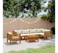 Teenpull Muebles de jardín Conjunto Exterior 7 Piezas Madera Maciza de Acacia Cojines Crema Modular rinconera para terraza Patio Comedor con Mesa y sofá para Descanso y Ocio